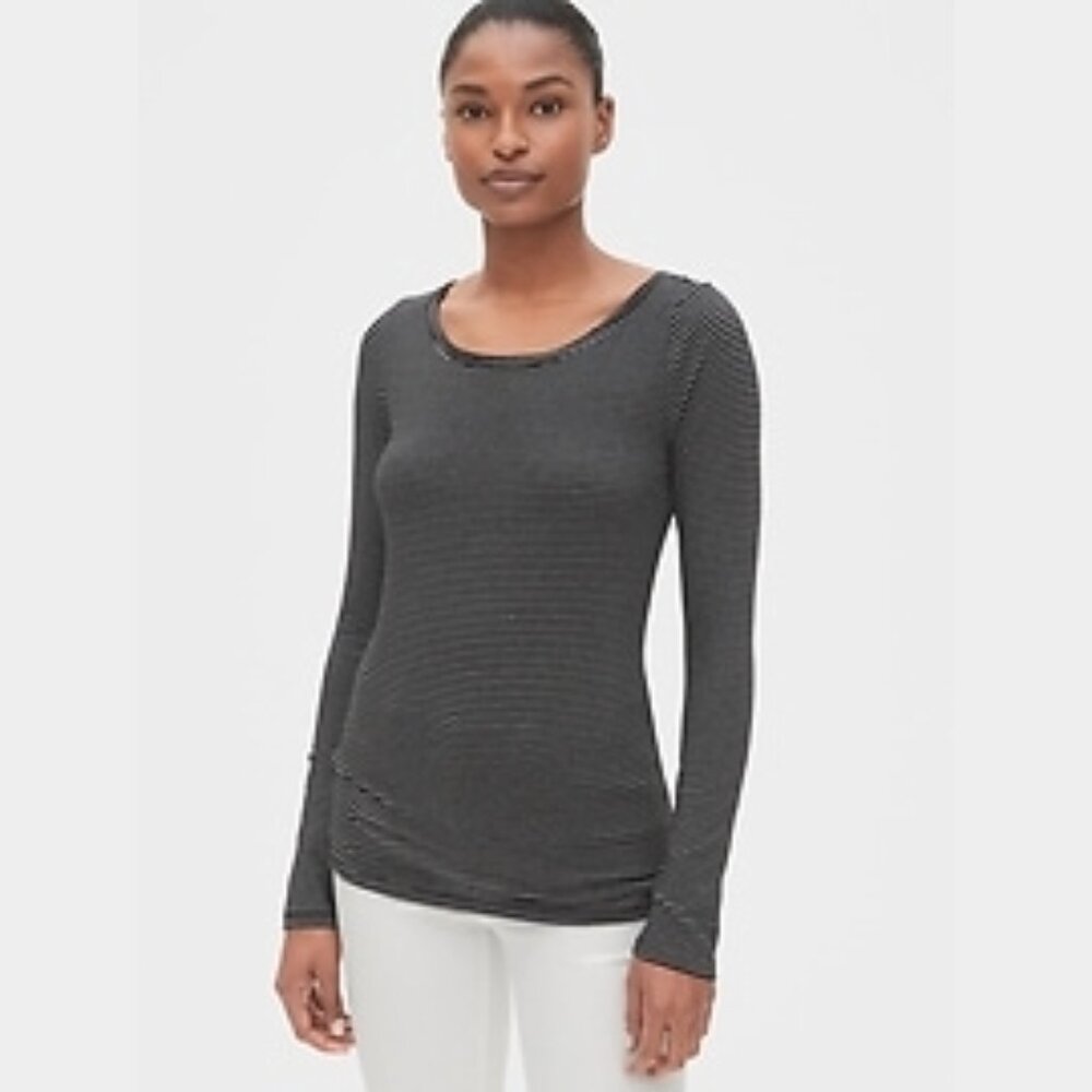 GAP Featherweight Cotton Modal Long Sleeve V-neck T-Shirt Grey XL